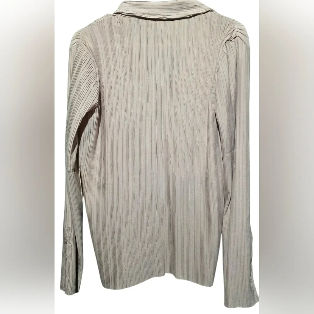 All Row Pleated Beige Blouse SET NWT Top PTP 24 Pants 38 Stretch - Picture 4 of 6